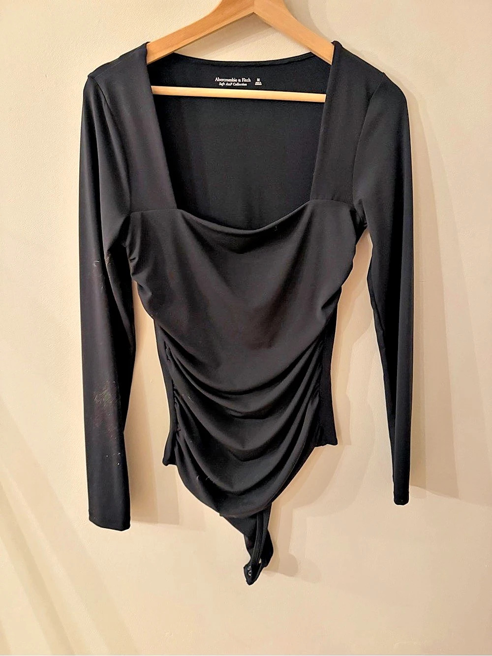 Abercrombie & Fitch Soft A&F Collection Long Sleeve Square Neck Ruched Bodysuit